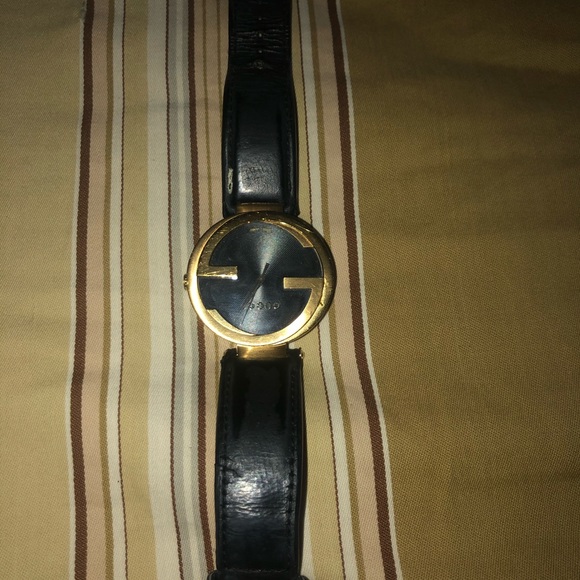 Men's Swiss Interlocking Black Leather Strap Watch - Picture 4 of 5